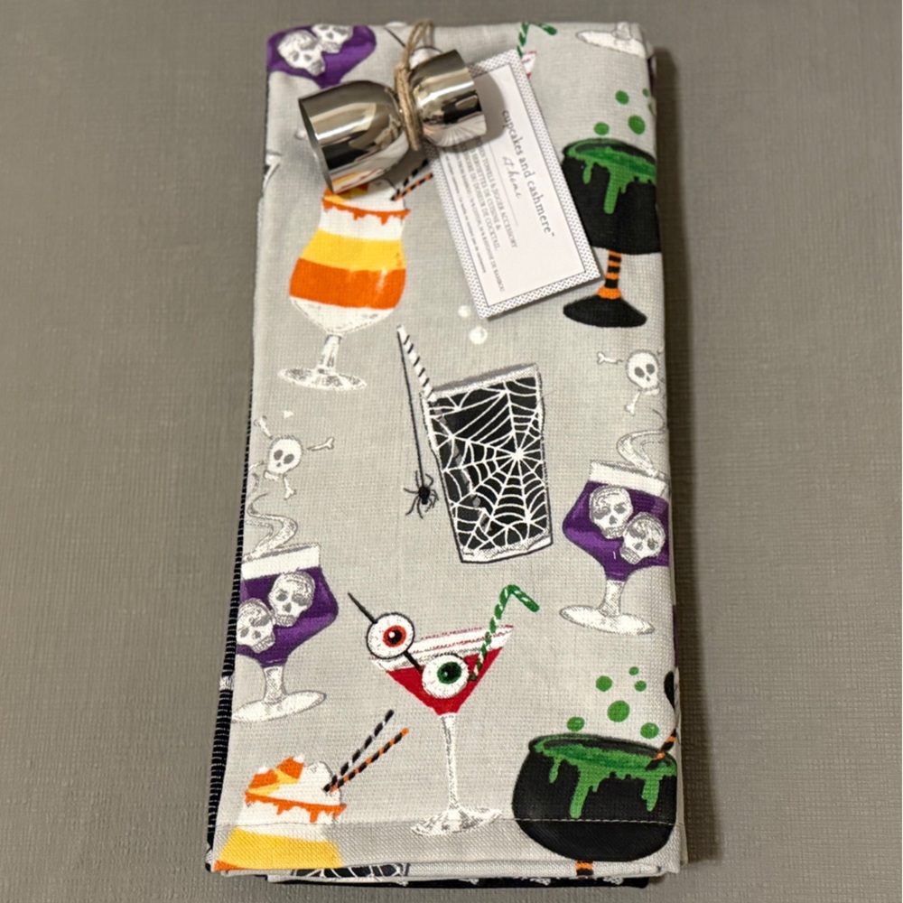 Cupcakes & Cashmere Halloween Kitchen Towels & Jigger Accessory - NWT